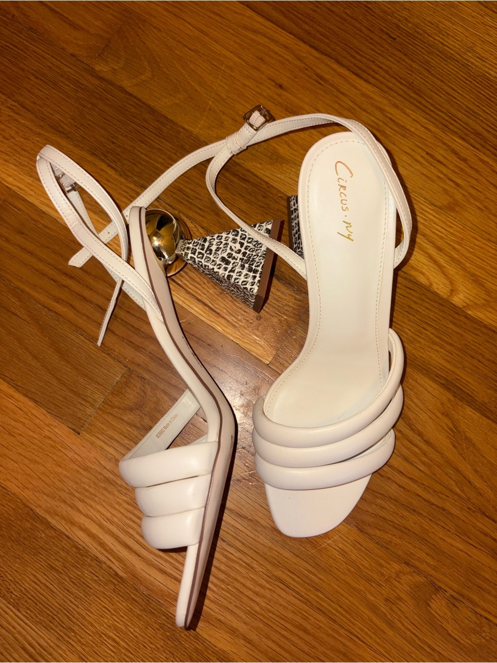 Circus by Sam Edelman White Padded Triple-Strap Ankle-Tie Block Heel Sandals